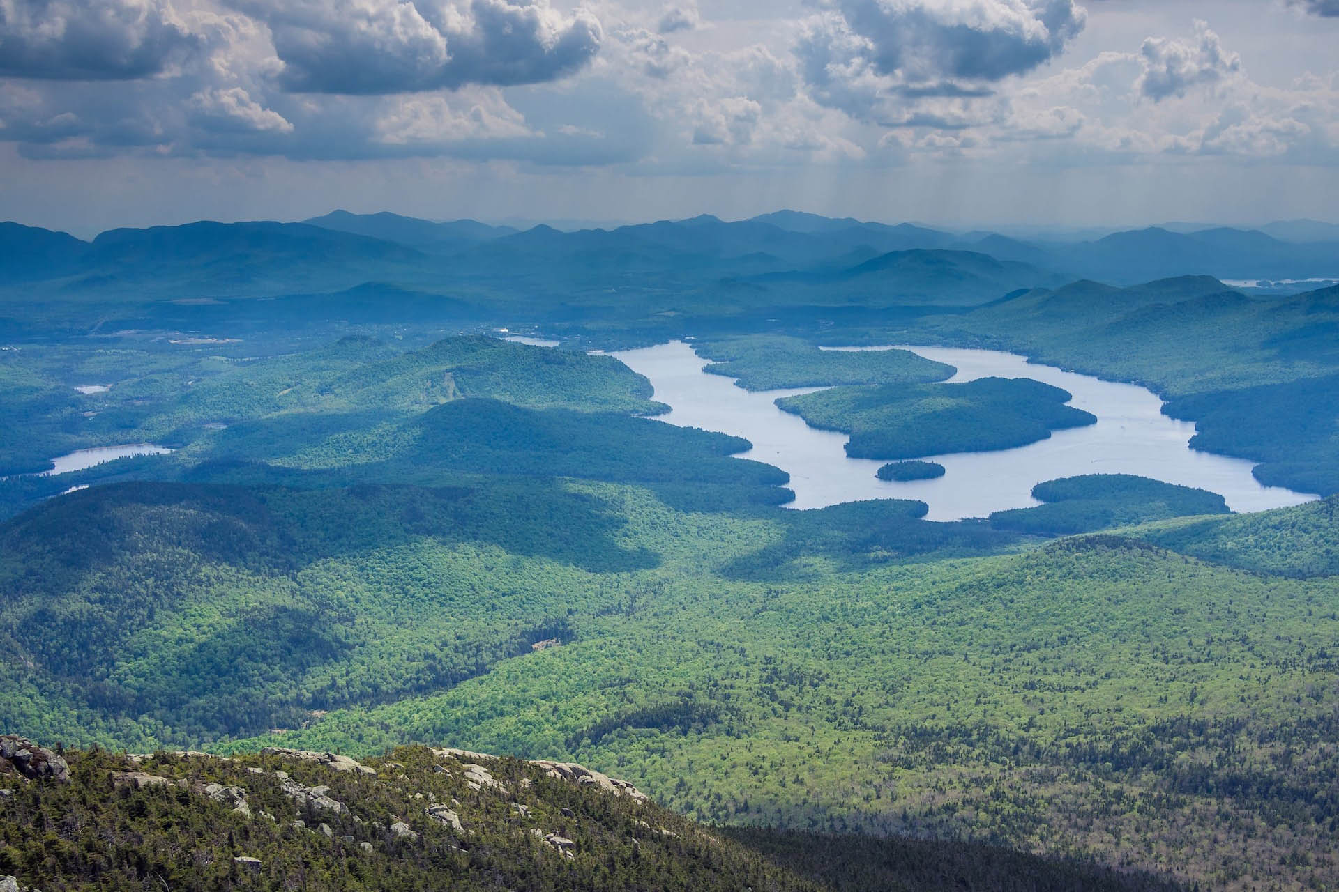 view of lake placid from the top of whiteface mountain